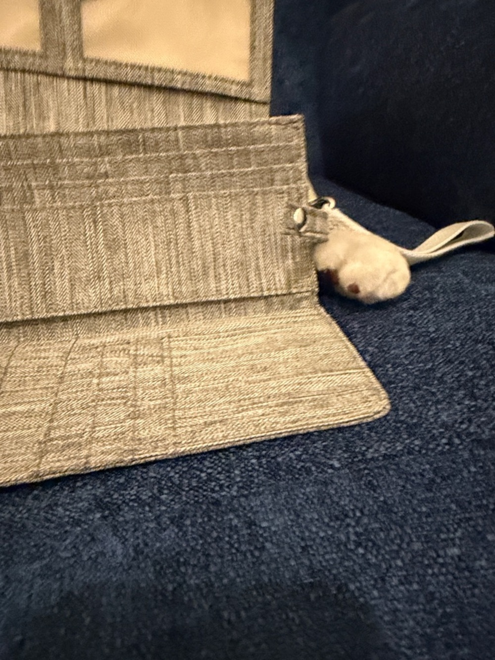 Kipling Light Gray Textured Clutch Wristlet with Pom Keychain - Picture 3 of 14